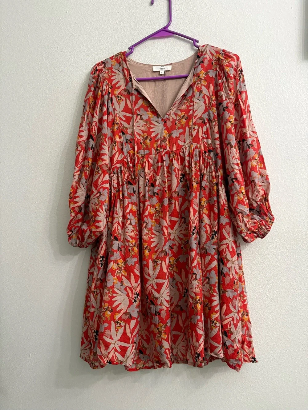 entro Red Floral Puff-Sleeve Kids Dress